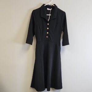 Grace Karin Black Long Sleeve Dress with Gold Buttons